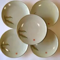 葉模様の皿 5枚セット　中皿　USED品【訳あり】昭和レトロ　アンティーク