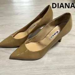 [DIANA ダイアナ] 美品 ポインテッドトゥ パンプス キャメル　エナメル