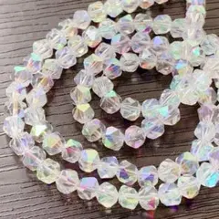 bk639/new！ガラスビーズ◇多面カット　オーロラクリア　2連