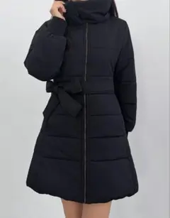 CENEA 2wayフロントジップミドル中綿コート　ブラック　S 着痩せダウン