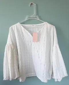 Lサイズ 七分袖ブラウス ホワイト シアーブラウス