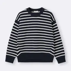 GU スウェットライクニットボーダーオーバーサイズプルオーバー