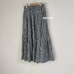 美品 sorule ギンガム チェック フレア スカート ロング コットン 綿