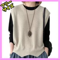 レディース ニットベスト ジレ フリーサイズ 重ね着 シンプル 体型カバー 春