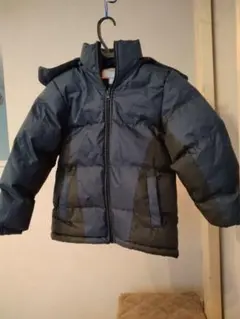 ダークブルー フード付き中綿コート 7/8