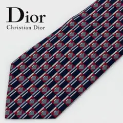 Christian Dior ネクタイ 総柄 ネイビー レッド