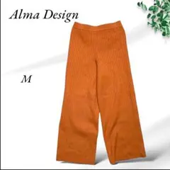 A639.アルマデザイン/ニットパンツ【M】オレンジ/ストライプ織/くつろぎ