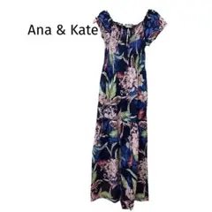 Ana&Kate 花柄 マキシワンピース オフショルダー ネイビー M～L]