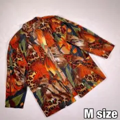 【極美品】ビンテージ サテンシャツ ボタンレス ジャングル柄 シアー 豹柄 M