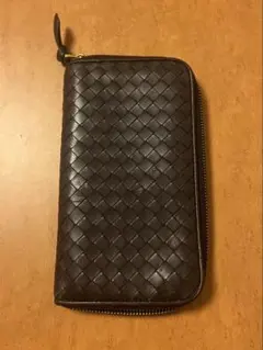 ダークブラウン 編み込みレザー 長財布