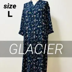 美品✨GLACIER グラシア シャツワンピース 花柄 ネイビー sizeＬ