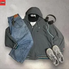 c-boy style (T13)Championフード付き中綿ジャケットコーデ