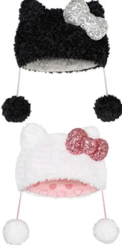 usj ユニバ キティ ファンキャップ(黒・白）