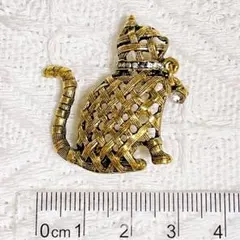 猫 首輪 ラインストーン ゴールド ブローチ ピンブローチ