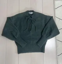 ZARA リボン付き　セーター グリーン