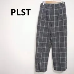 ◇プラステ【S】パンツ　ストレート　太め　ワイド　チェック　ストレッチ