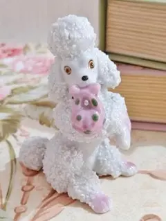 アメリカ80年代ビンテージ手描きの瞳やフサフサの毛が美しいプードルの陶器オブジェ アメリカ80年代ビンテージ手描きの瞳やフサフサの毛が美しい