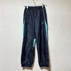 プーマ メンズ 160サイズ ブラック×ターコイズ ナイロンパンツ ウエストゴム