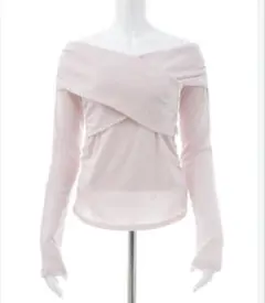 オフショルダー ピンク クロスデザイン トップス