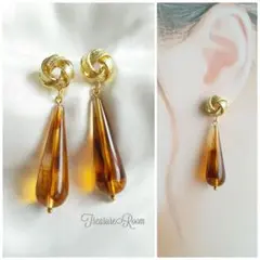 927.結び目 デザイン×ドイツ製 ロングドロップ  ピアス/イヤリング べっ甲