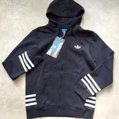 新品 adidas フルジップパーカー トレフォイルロゴ ネイビー×ホワイト L
