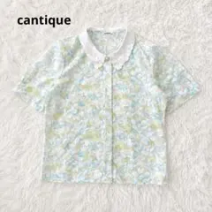 Cantique 플로럴 시스루 블라우스, 자수 카라, 반소매, 진주 단추, 일본산, 레트로