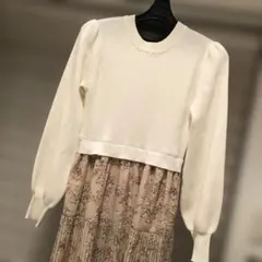 index ニットトップス花柄ロングワンピース