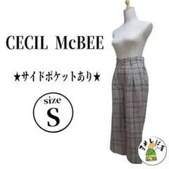 CECIL McBEE セシルマクビー【S】チェック柄ワイドパンツ 美脚効果