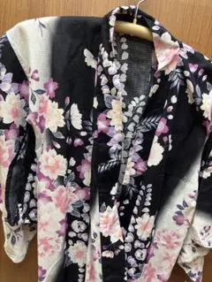 プ*い様 黒とピンクの花柄 浴衣単品