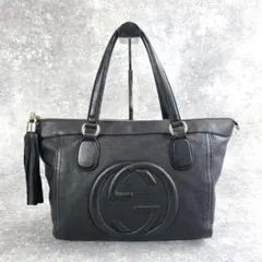 GUCCI グッチ ソーホー A4可 ハンドバッグ レザー タッセル ブラック 