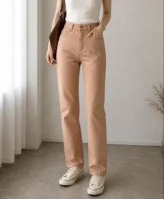 美品 ベージュ ストレッチパンツ M スリムパンツ レディース 美脚 シンプル