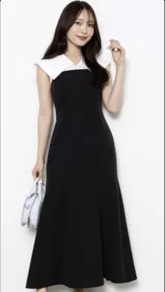 【MERCURYDUO】シャツドッキング配色ノースリワンピース