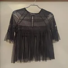 ☆シースルーフリル袖ブラウス 黒　M ザラ