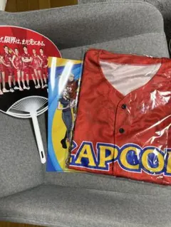 CAPCOM バレーボール 応援シャツ レッド、クリアファイル、うちわ三点セット