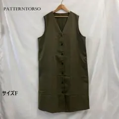 Patterntorso ロングワンピース カーキ ノースリーブ Fサイズ