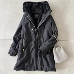 美品 【ZARA】取り外し可能なフード付き コンビコート Mブラック 黒
