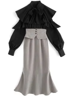 GRL コルセット付きフリルボウタイマーメイドワンピース【TU818】