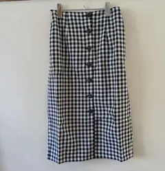 earth 前ボタンギンガムチェックタイトスカート　ブラック