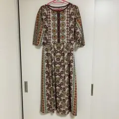 ホコモモラ　ワンピース　レトロ　花柄　ロング　長袖　ブラウン