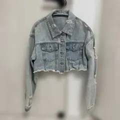 クロップド丈 ダメージデニムジャケット