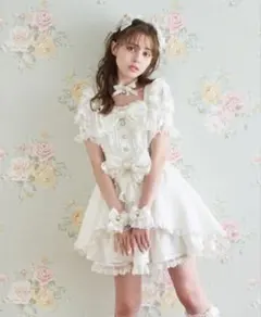 LIZLISA フロントカシュクールBIGリボンセットアップ ホワイト