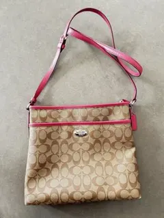 【美品】COACH コーチ シグネチャー柄 ショルダーバッグ ブラウン/ピンク