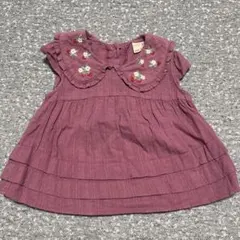 petit main 刺繍フリル襟シャツ