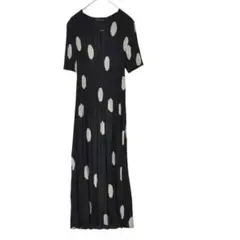 新品 タグ付き M~L 黒 大ドット プリント プリーツ ワンピース レディース