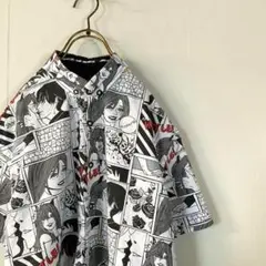 美品 希少 総柄 アメコミ コミック柄 ボタンダウンシャツ