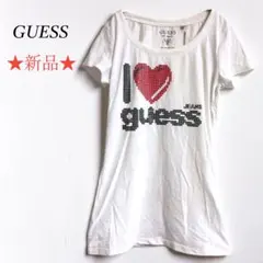 新品【GUESS】ロゴプリント半袖Tシャツ カットソー ハート Uネック 綿 Sのサムネイル