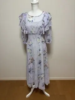 Willselection 薄紫色 花柄 フリル 半袖 ロングワンピース