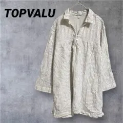 【TOPVALU】ストライプ柄長袖シャツ コットン 透け感LL オーバーサイズのサムネイル