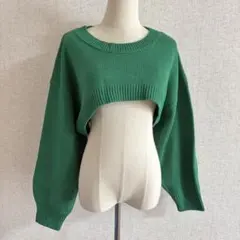 INGNI/グリーン クロップドニットセーター 長袖 ショート丈 M
