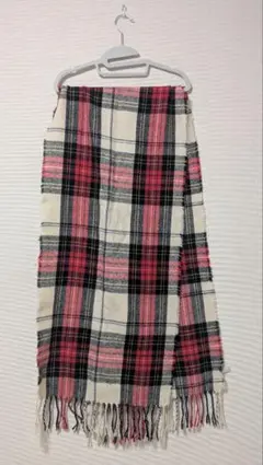 チェック柄 マフラー 赤 黒 白 グレー フリンジ付き 秋 冬